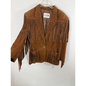 Vintage Sea Dream Leather Fringe Suede Jacket Women L Western Boho Festival